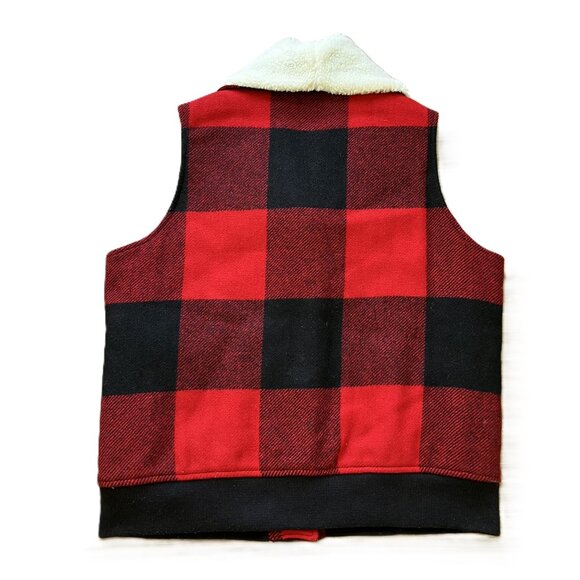 Woolrich Buffalo Plaid Vest with Sherpa Shawl Collar Red/Black Wool Blend - Picture 6 of 9